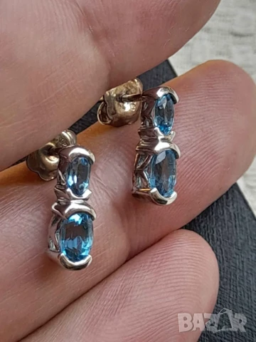 Сребърни обици със сини топази Син океан, снимка 3 - Обеци - 51424303