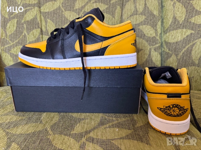 Нови мъжки обувки AIR JORDAN 1 LOW BLACK/YELLOW OCHRE-WHITE