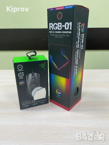 🖱️🎮 Razer Viper 8KHz + RGB Gaming Mouse Pad XXL 800×300 мм (Galaxy Green), снимка 3 - Клавиатури и мишки - 53437339