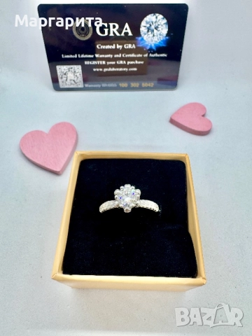 Сребърен пръстен с мойсанит (диамант) 1 карат