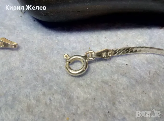 НЕЖНА ЛЕНТОВИДНА МАРКОВА СРЕБЪРНА ГРИВНА СРЕБРО 925 K. C ITALY с БЯЛА ПОЗЛАТА 20965, снимка 12 - Гривни - 49605949