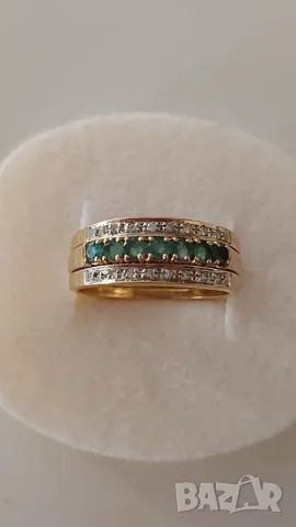 Златен пръстен с изумруди и брилянти, снимка 3 - Пръстени - 49774859
