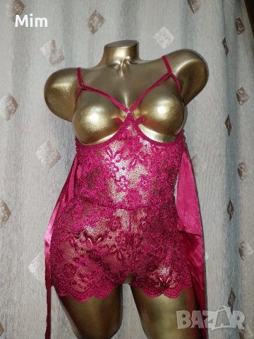 М Дантелено боди в бордо с отворен бюст дъно , снимка 3 - Бельо - 42383521