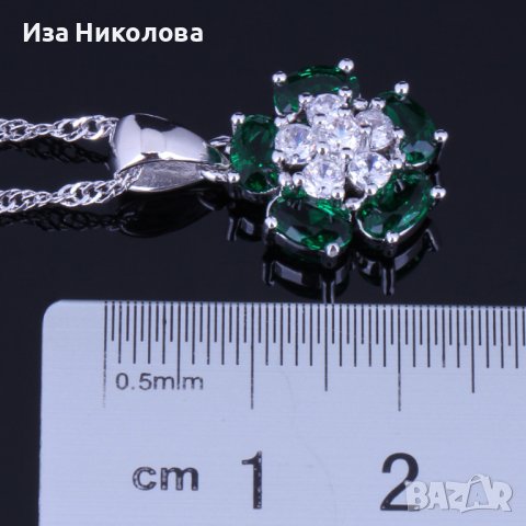 Сребърен комплект с изумруди и кристали, снимка 3 - Бижутерийни комплекти - 41303941