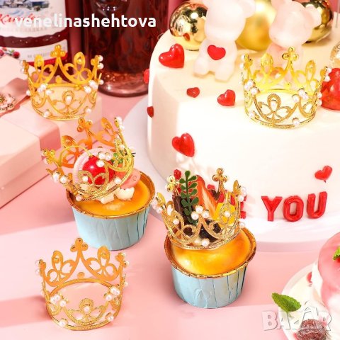 Сребриста и златиста малка коронка тиара с перли топер декорация , снимка 5 - Други - 44197654