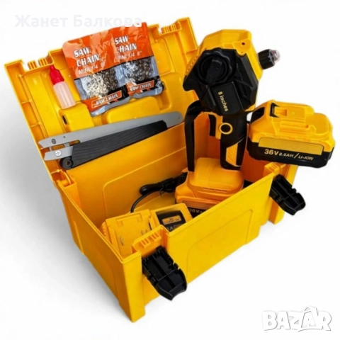 Акумулаторна Резачка 36V 8Ah с Шина 15 см – Трион с Автоматично Смазване и 2 Вериги, снимка 4 - Моторни триони/резачки - 52632561