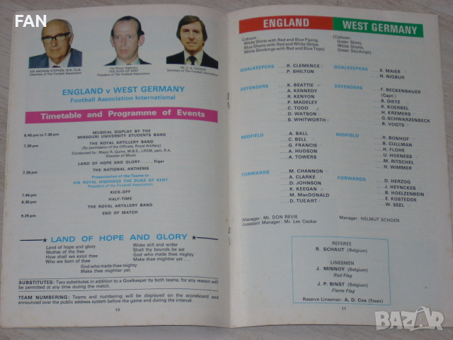 Англия - ФРГ /Германия/ оригинална футболна програма от 1975 г. , снимка 2 - Други ценни предмети - 18476646