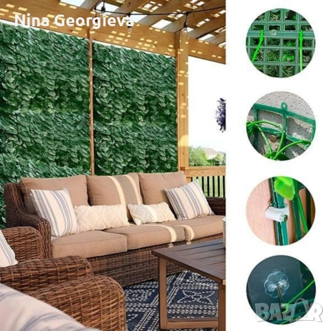 Ограда от зелени листа - панел за уединение с реалистичен вид 3 x 0,5 м, снимка 4 - Градински мебели, декорация  - 53853349