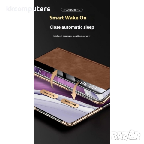 Huawei Mate X6 Кожен Калъф с Интелигентен Прозорец и Скрийн Протектор – Черен, Кафяв, Сив, снимка 4 - Калъфи, кейсове - 51955227