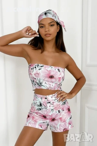 Дамски комплект от 3 части топ, шорти и шал Marina, 3цвята , снимка 10 - Комплекти - 51218262