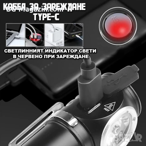 Акумулаторен LED челник за глава и фенер ярко осветление лампа за къмпинг туризъм риболов палатка, снимка 5 - Къмпинг осветление - 50938460