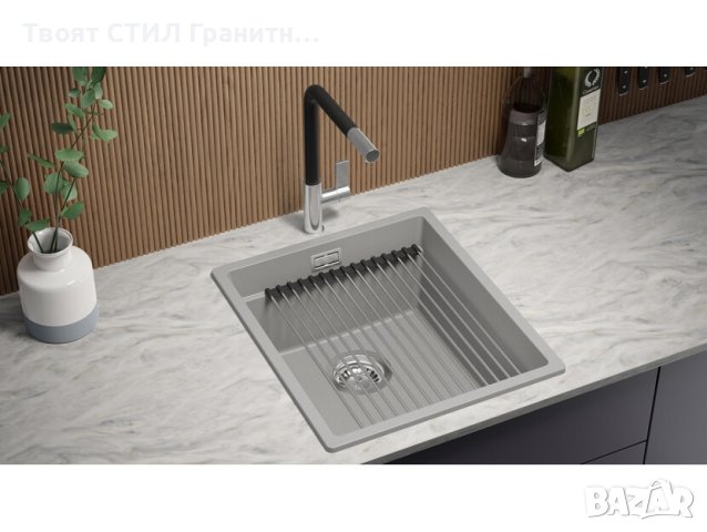Кухненска Мивка от гранит модел Прага 45 Премиум 410 x 470 мм - сива, снимка 4 - Други - 40724831