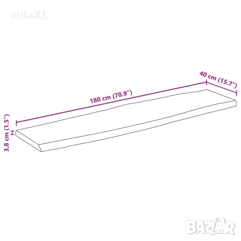 vidaXL Плот за маса, 180x40x3,8 см, правоъгълен, акация масив, жив ръб, снимка 8 - Етажерки - 56147294