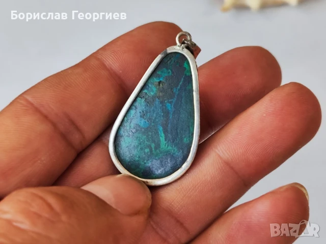 Сребърен медальон 925 с малахит, снимка 3 - Колиета, медальони, синджири - 51201127