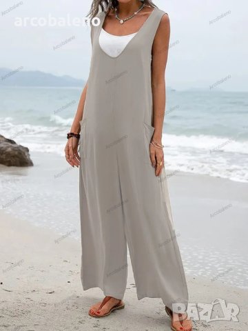 Дамски моден гащеризон с джоб с кръпка, широки панталони с V-образно деколте, 5цвята , снимка 2 - Гащеризони - 40114741