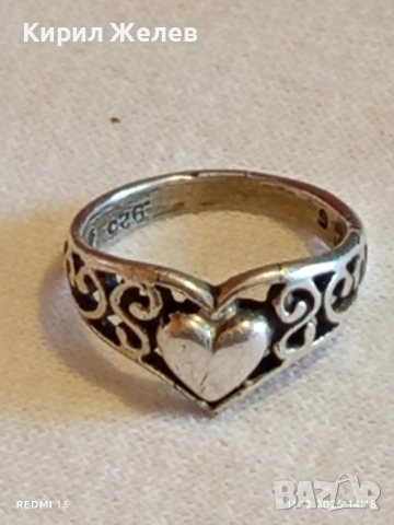 Ажурен сребърен пръстен Арт Нуво стил филигранна изработка с форма на сърце 39786, снимка 6 - Пръстени - 52735688
