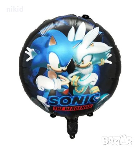 Соник Sonic черен кръгъл фолио фолиев балон хелий или въздух парти рожден ден