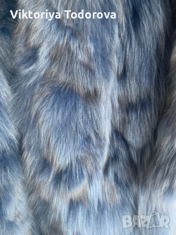 Лукс кожено палто синя лисица, снимка 3 - Палта, манта - 53859520