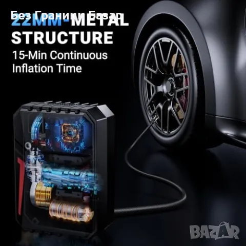 Нов Цифров компресор за гуми – 150 PSI, авто изключване, LED светлина, снимка 5 - Друга електроника - 49537328