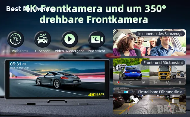 Мултимедия- дисплей 10,3 инча Carplay Android Auto Display с 4K Dashcam, снимка 14 - Аксесоари и консумативи - 48832682