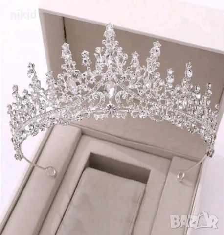 Сребриста златиста розови камъни островърха метална корона диадема тиара с камъни детска дамска , снимка 4 - Аксесоари за коса - 49741835
