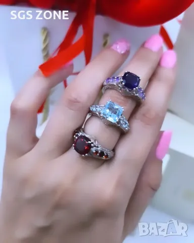Сребърен Пръстен с Топаз, Аметист, Гранат