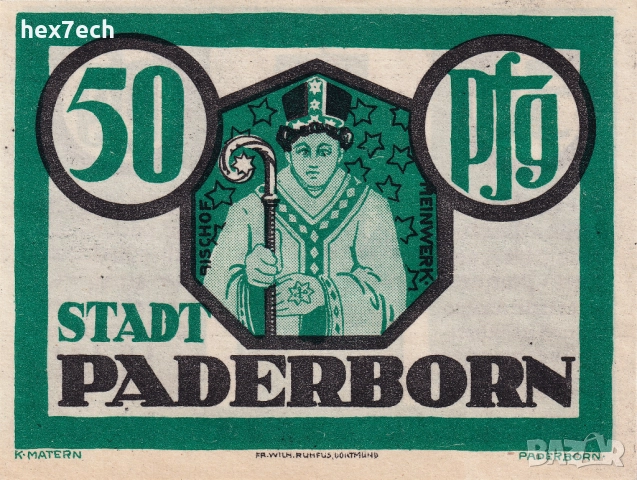❤️ ⭐ Германия Paderborn 1921 50 пфенинга UNC нова ⭐ ❤️, снимка 3 - Нумизматика и бонистика - 52918726