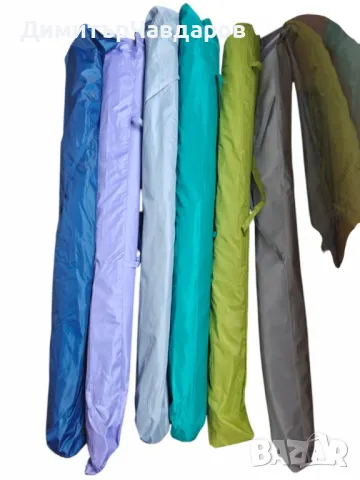 Кръгъл плажен чадър 2.40 м с чупещо се рамо, UV защита и прозорче за вятър, снимка 2 - Други - 50022131