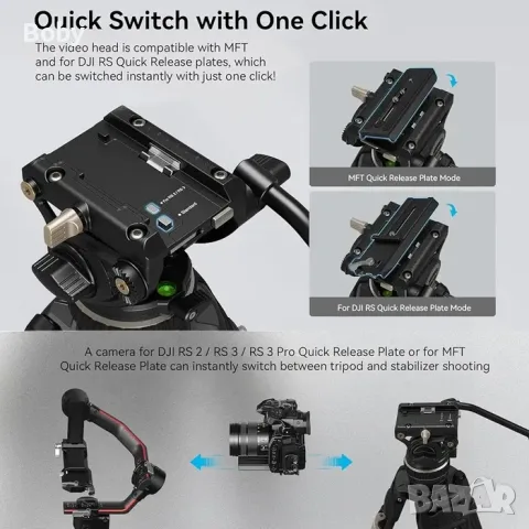 Професионален карбонов видео статив Smallrig FreeBlazer Heavy-Duty Carbon Tripod Kit AD-100, снимка 10 - Чанти, стативи, аксесоари - 55815026