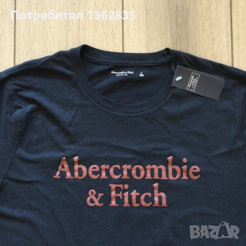 НОВА 100 % оригинална тъмно синя памучна тениска ABERCROMBIE & FITCH размер L от САЩ, снимка 2 - Тениски - 41017730