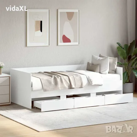 vidaXL Дневно легло с чекмеджета, без матрак, бяло 90x190 см, снимка 2 - Спални и легла - 56146813