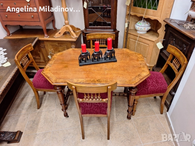 Античен Викториански к - т  за трапезария маса  с 4 стола, снимка 2 - Маси - 51596159