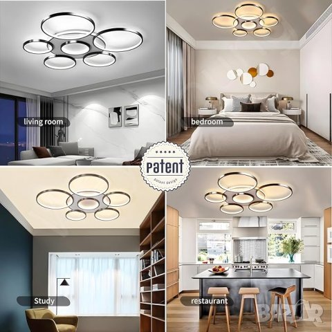 LED лед полилей модерна креативна лампа 7-пръстена с дистанционно, снимка 5 - Лампи за таван - 44463846