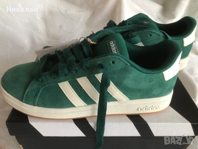 Маратонки Adidas Grand Court, 40 номер, ест. велур, зелени Collegiate Green, унисекс, нови с етикет, снимка 8 - Маратонки - 53223614