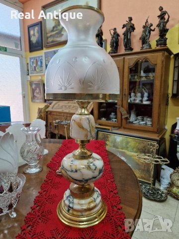 Уникална антикварна белгийска нощна лампа бронз и цветен мрамор , снимка 4 - Антикварни и старинни предмети - 41978379
