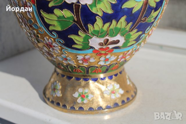Стара китайска ваза - бронз с емайл , снимка 5 - Вази - 35750323