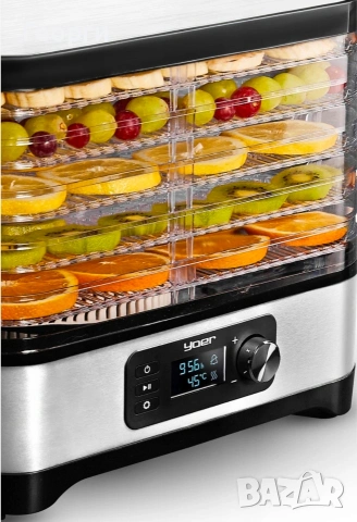 Дехидратор(Сушилня)за храна Yoer 450w,5 цедки,сребристо-черен,27,1×31,6×25 см, снимка 2 - Други стоки за дома - 53574698