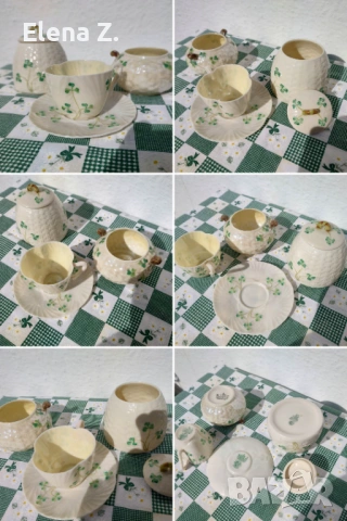 Belleek Ирландия фин ръчно рисуван порцелан Комплект 1 , снимка 2 - Сервизи - 53656411
