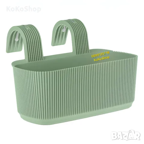 Сандъче за цветя – пластмасово, зелено, за балкон или двор, снимка 2 - Саксии и кашпи - 50301004