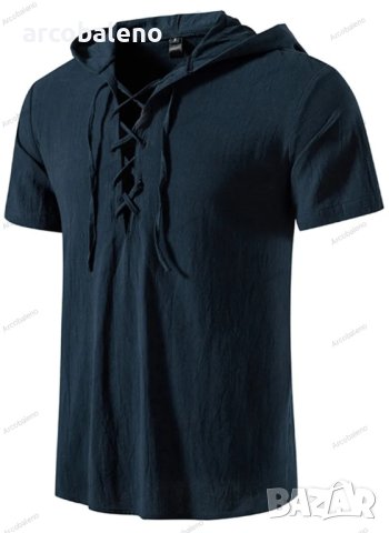 Мъжка модна едноцветна тениска с  качулка и къс ръкав, 2цвята, снимка 9 - Тениски - 41511739