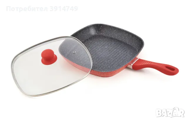 Тиган с мраморно покритие - здравословно готвене, всички видове котлони, 28х4см + капак, НОВ, снимка 3 - Съдове за готвене - 47538952