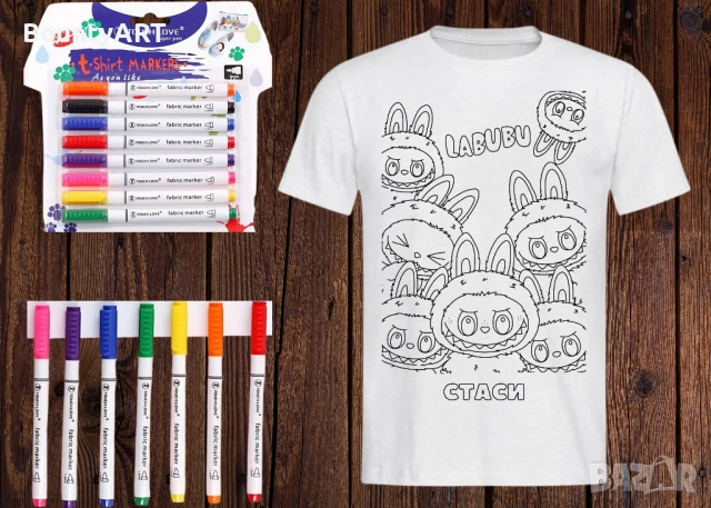 Детски Арт комплект Лабубу. Тениска + Маркери, снимка 10 - Детски тениски и потници - 51068529