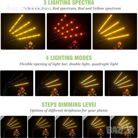 Лампа за отглеждане на растения STELS, Трипод, Таймер, Черен , снимка 9 - Други - 41687202