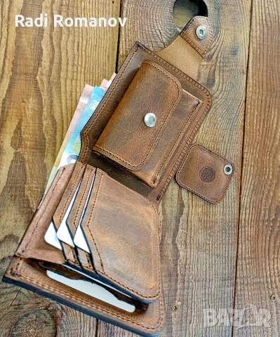 Ръчно изработен мъжки кожен портфейл, ловен аксесоар, мъжки подарък , снимка 3 - Портфейли, портмонета - 53667781