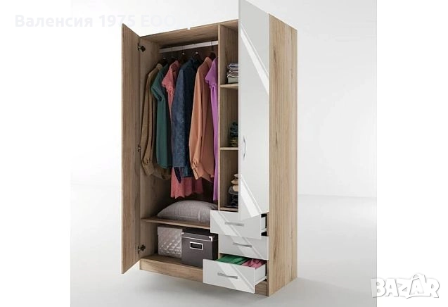Трикрил гардероб с чекмеджета Сити 1028 сонома, орех или комбинация бяло/ арвен, снимка 10 - Гардероби - 46495213