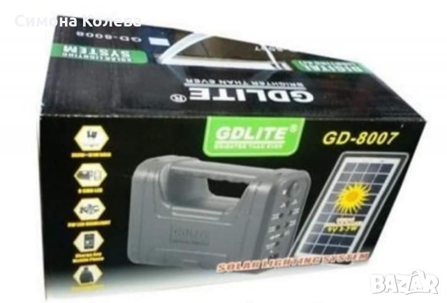 ✨Комплект LED диодни лампи и челник със соларен панел и акумулатор GD LITE GD-8007, снимка 2 - Соларни лампи - 35670122
