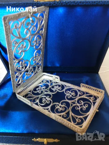 Визитник, руски сребърен филигран, ръчна изработка, сертификат, подаръчна кутия, нов идея за подарък, снимка 4 - Други - 47329994
