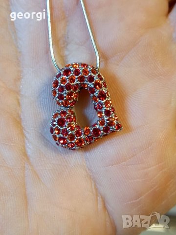 Сребърно колие с висулка сърце с камъни, снимка 4 - Колиета, медальони, синджири - 39130869