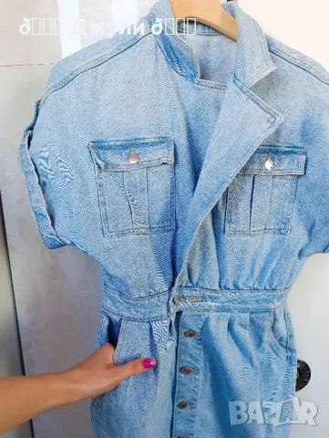 Рокля от светъл деним с джобове, снимка 2 - Рокли - 49391432