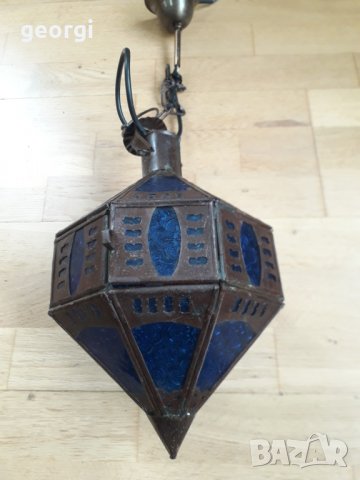Ретро метален витражен електрически фенер   17/2, снимка 2 - Антикварни и старинни предмети - 34435042